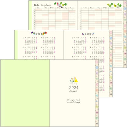 Midori Pocket Diary 22251006 Weekly Planner, 2024, A6, Clover Pattern, Starts January 2024 (bird pattern)