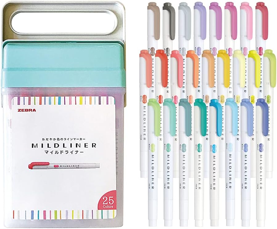 ZEBRA WKT7-25C-BOX Highlighter, Mildliner, 25 Colors, Box Case Included