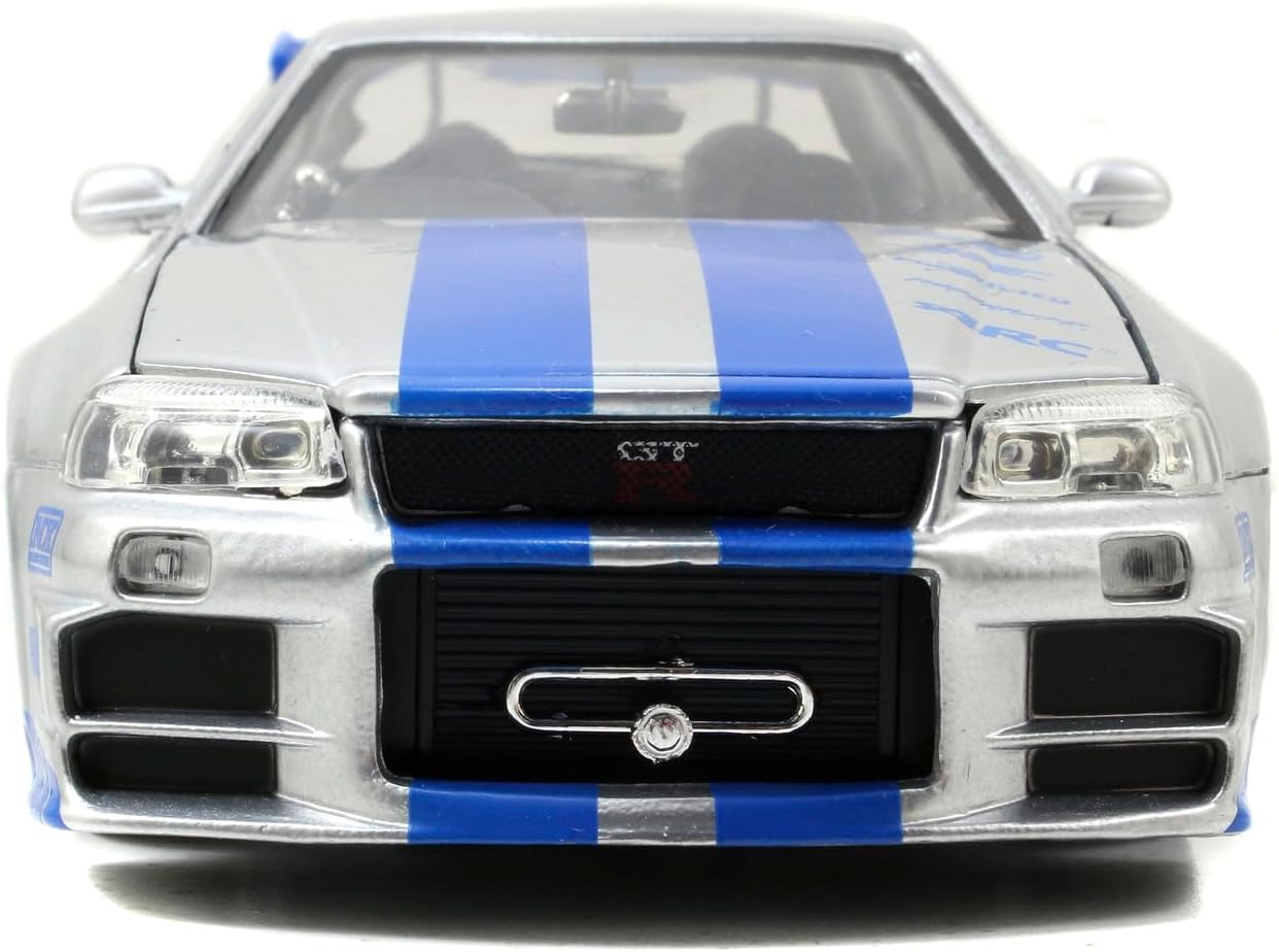Jada Toys Fast & Furious Brian???s 2002 Nissan Skyline R34 Die-cast Car, 1:24 Scale, Silver & Blue