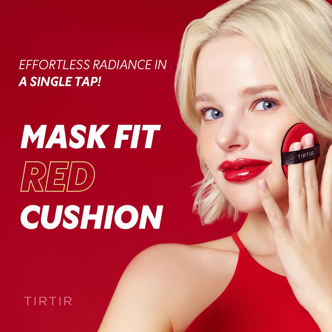 TIRTIR Mask Fit Red Cushion Foundation | Full coverage, Weightless, Skin fit, Satin Glow Finish, Korean Makeup Cushion Foundation (#23N Sand, 0.63 Fl Oz)