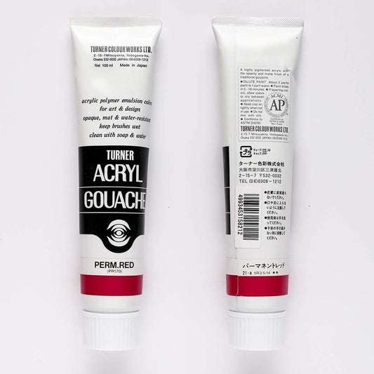Turner Colour Works Acryl Gouache Artist Acrylic Paint - Single 100 ml Tube - Permanent Red