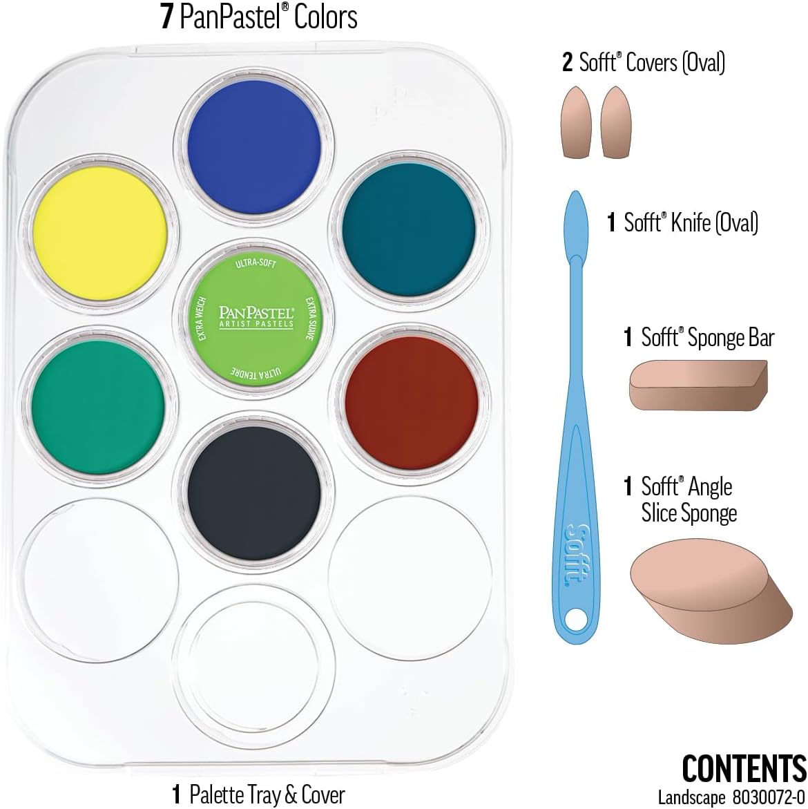 PanPastel Artist Pastels by GOLDEN, Landscape Colors Starter Set, 7 Color, Professional Artist Pastels, Unique Pan Format (cake-like)