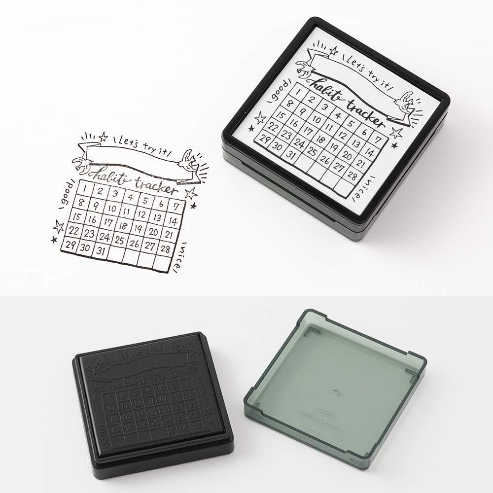 Habit tracker with black and green cases on a white background