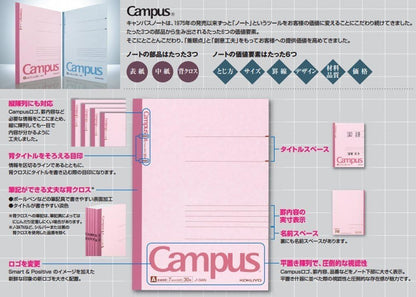 KOKUYO Campus Notebook, A 7mm Ruled, Semi-B5, 100 Sheets, 30 Lines, Pink, Japan Import (NO-10AN)