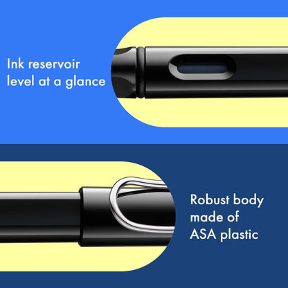 LAMY safari black - Fountain Pen with ergonomic grip & polished steel nib in size M - ideal for any Writing & Calligraphy - including LAMY T 10 blue cartridge - Right-Handed
