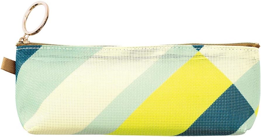Midori 41800006 Pencil Case, Mesh, Striped Pattern, Yellow-Green