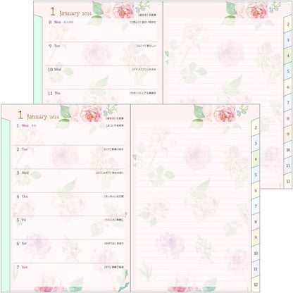 Midori Pocket Diary 22256006 Weekly Planner, 2024, B6, Cat Pattern, Starts January 2024 (country time floral pattern)
