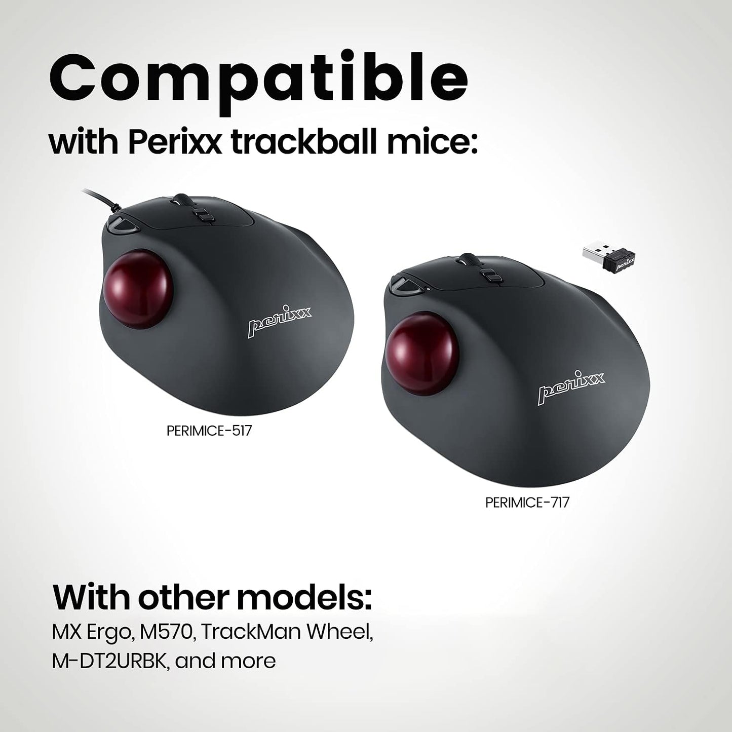 Perixx Peripro-303GR Small Trackball, 1.34 Inches Replacement Ball for Perimice and M570, Glossy Red (18021)
