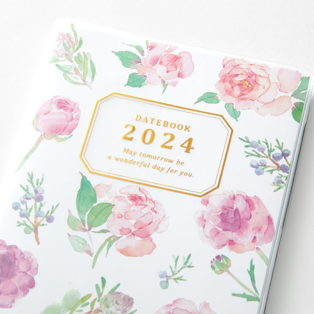 Midori 22236006 Pocket Diary Notebook, 2024, Mini, Monthly, Country Time, Floral Pattern, Starts October 2023 (Dog Print)