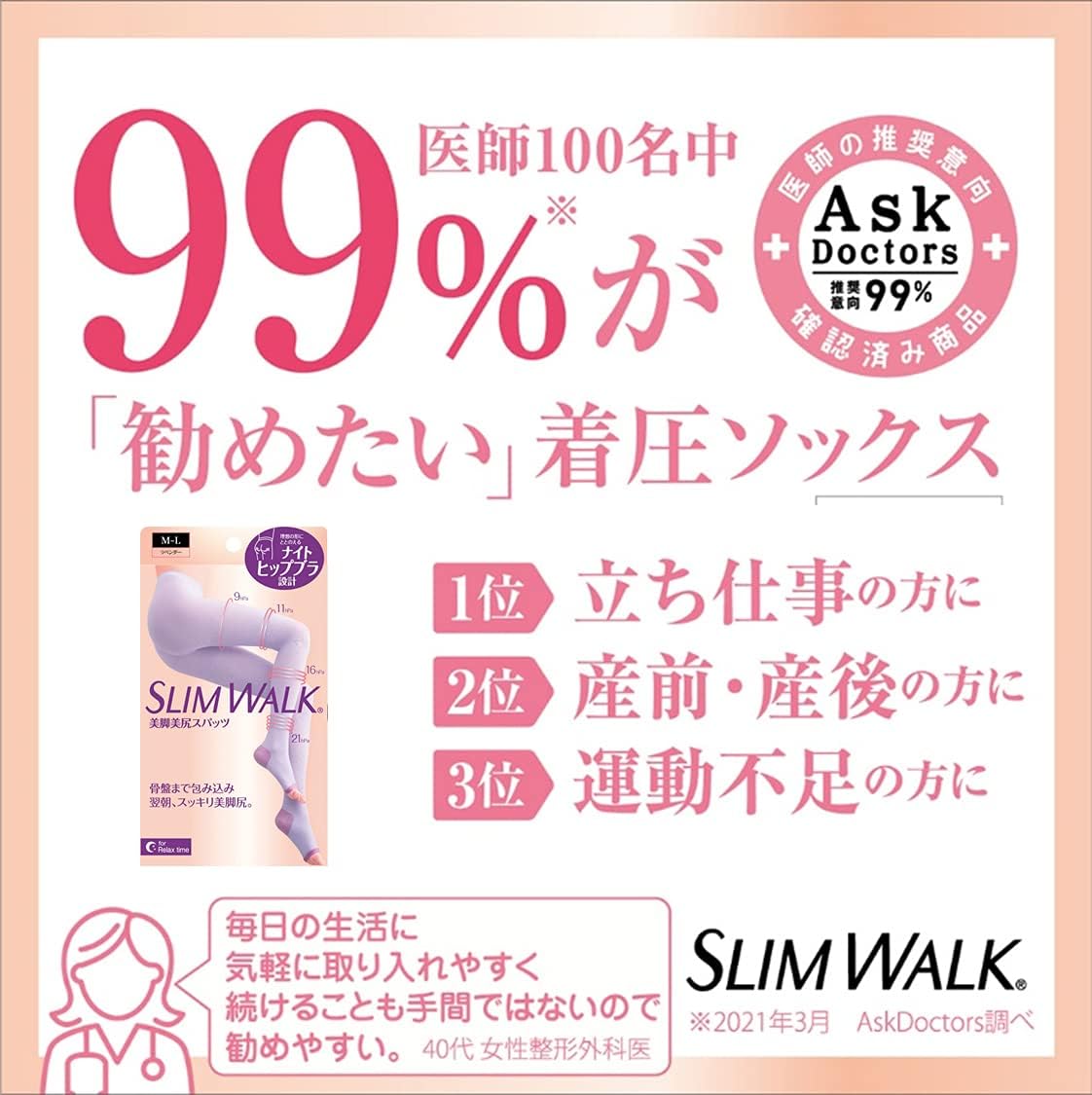 Slim Walk Legs Buttocks M-L Size Lavender (Slim Walk,Spats for Night,ML) Pressure Spats