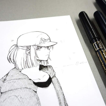 Kuretake ZIG CARTOONIST MANGAKA Black 5 set, for art, illustration, lettering, graphic designers, urban artists, paper crafters, AP-Certificated, Made in Japan
