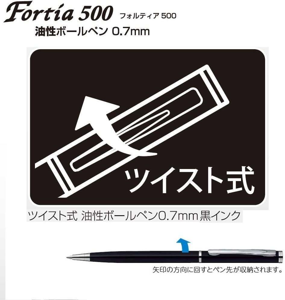 ZEBRA Fortia 500 Twist Ballpoint Pen - 0.7 mm - Silver Body - Black Ink (BA81-S)