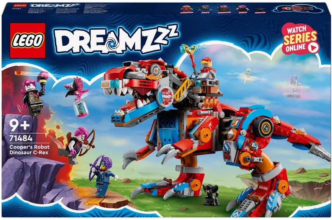 LEGO DREAMZzz Dinosaur Robot C-Rex Cooper Pterodactyl Rebuildable Toy, Articulated T. Rex Figure and 4 Minifigures, Gift for Boys and Girls Ages 9 and Up 71484
