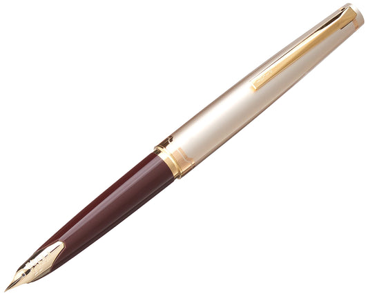 PILOT E95s Fountain Pen, Ivory Barrel with Gold Accents, Fine Nib, Blue Ink (60840), Burgundy/Ivory with Gold Accents