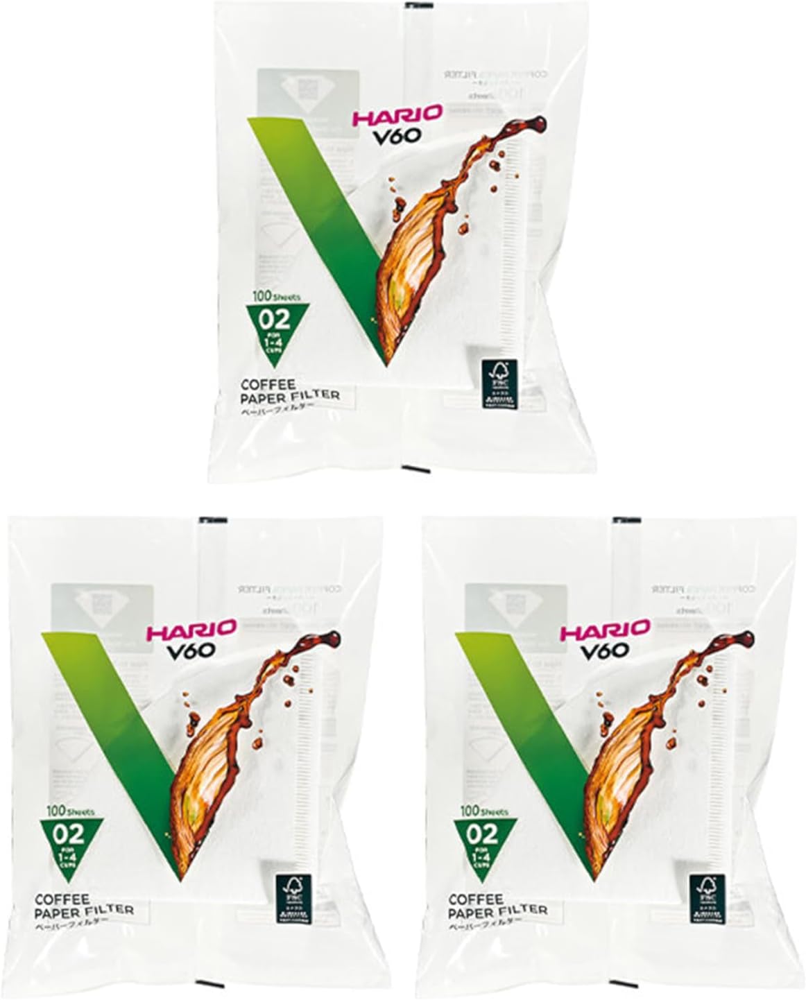 Lot of 3x100 Filters for Coffee Machines American White Book - Hario V60 02 - VCF-02-100W Import from Japan