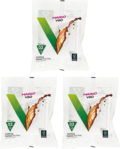 Lot of 3x100 Filters for Coffee Machines American White Book - Hario V60 02 - VCF-02-100W Import from Japan