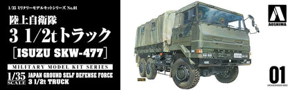 Aoshima Bunka Kyozai 1/35 Military Model Kit Series No.1 Self-Defense Force 3 1/2t Truck (SKW-477) Plastic Model
