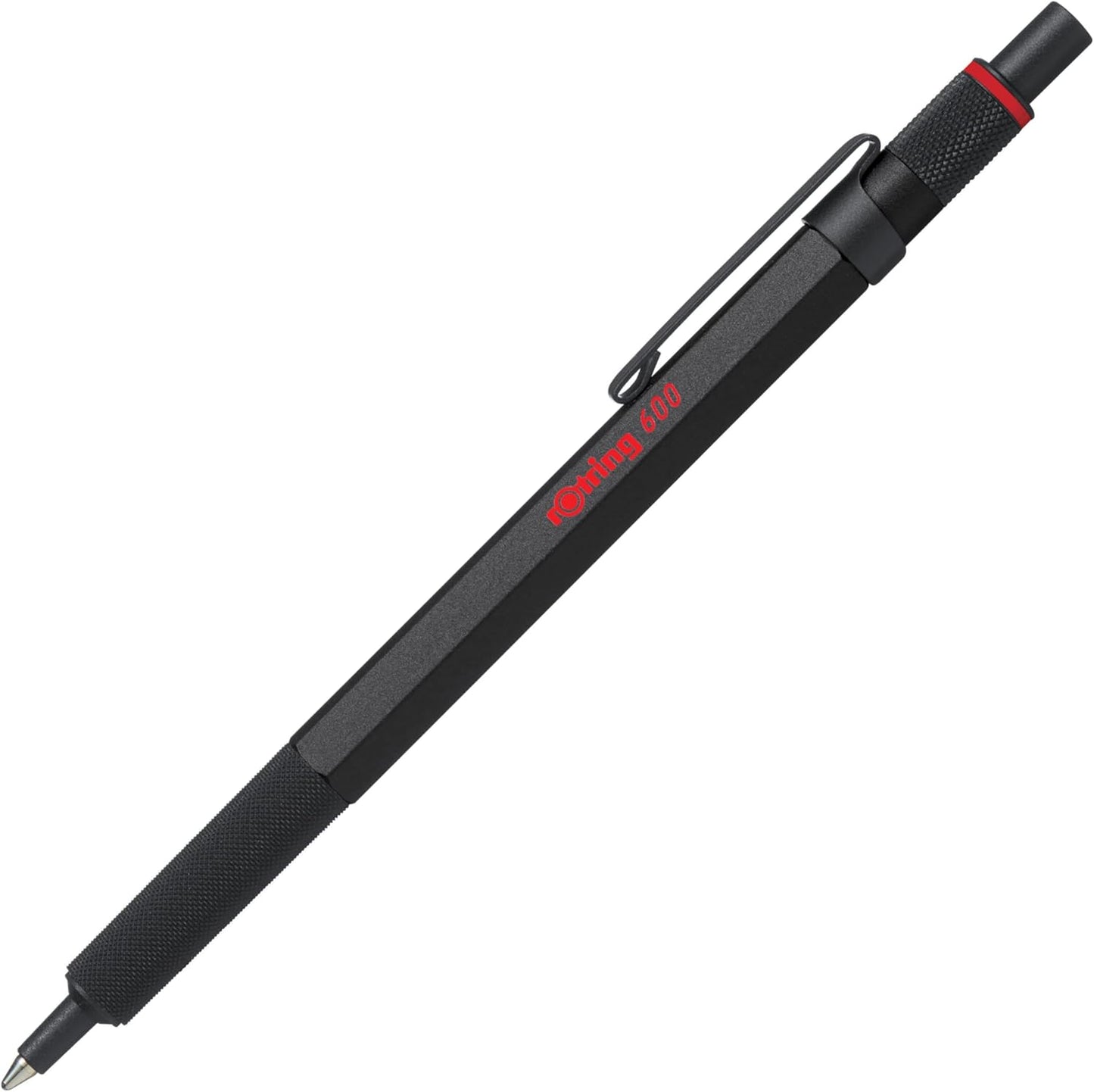 Black pen with red text on a white background