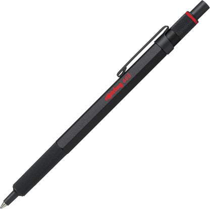 Black pen with red text on a white background