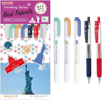 ZEBRA SE-TR-5CU Sarasa Clip Mildliner Set, Traveling Series, Statue of Liberty, Mixed 5-Piece Set