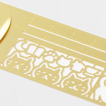 Designphil Cat Ruler, 5.5 Inch Clip Ruler with Cat Pattern, Brass Construction