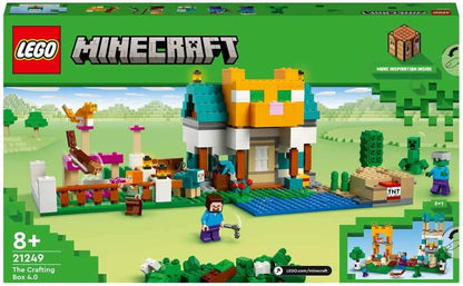 LEGO 21249 Minecraft The Building Box 4.0, Set 2in1 Build River Towers or Cat Hut, with Alex, Steve, Creeper and Zombie Mobs Figures, Toys for Kids
