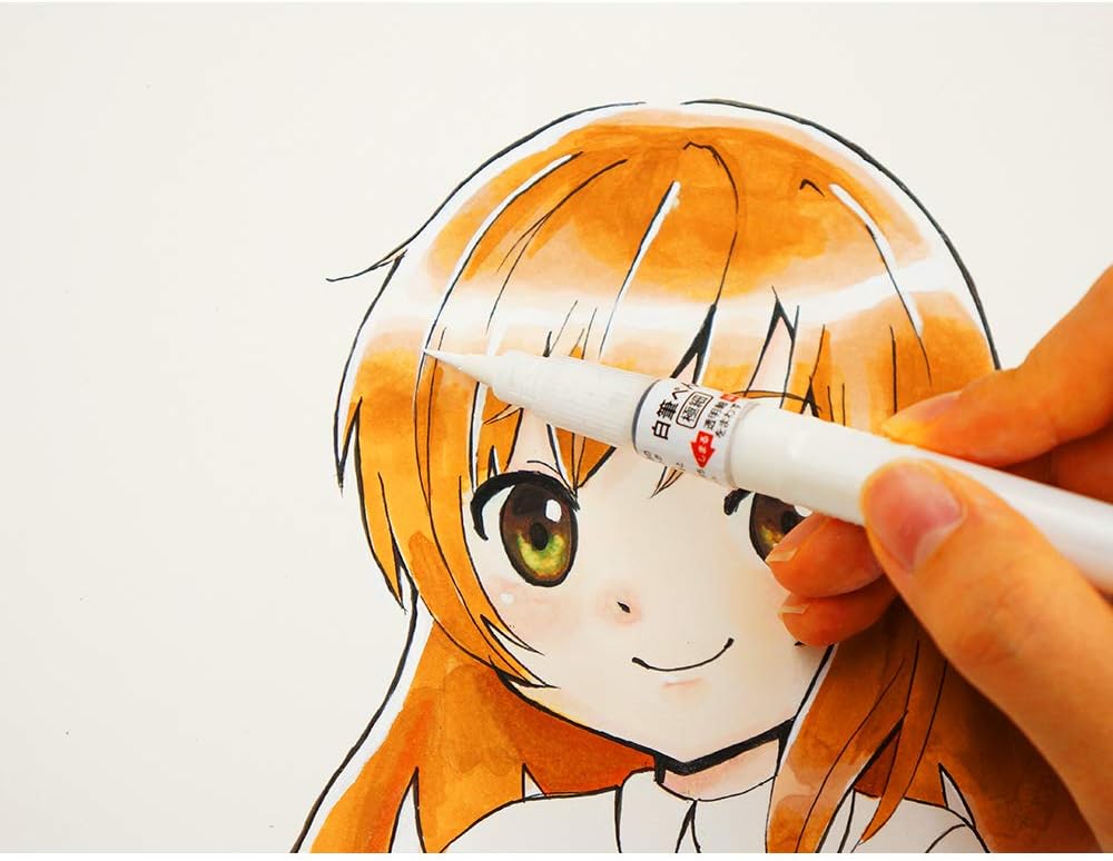 Kuretake Zig Fude Brush Pen, Fine tip marker, White Ink Refillable, for Calligraphy, Manga, Drawing, Professional, Artist, Made in Japan