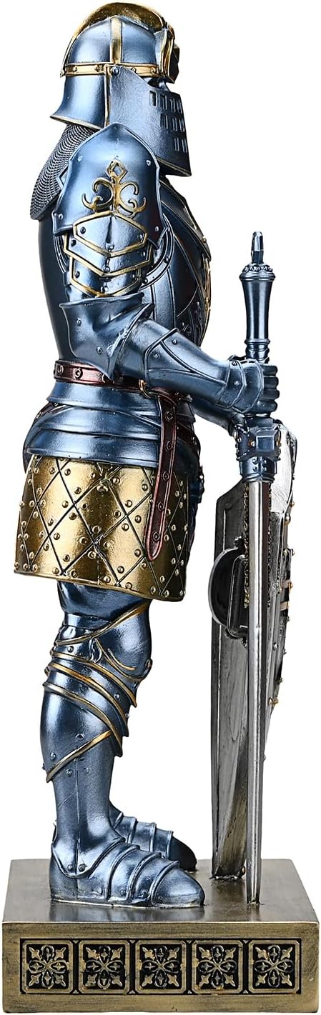 HDMbigmi King's Guard Knight with Shield Desktop Accessories Statue Medieval Knight Ornament Paperweight for Office and Home Top Collection as Gift 12.60 Inch (Blue)