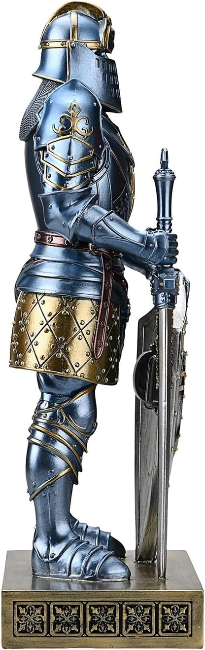 HDMbigmi King's Guard Knight with Shield Desktop Accessories Statue Medieval Knight Ornament Paperweight for Office and Home Top Collection as Gift 12.60 Inch (Blue)