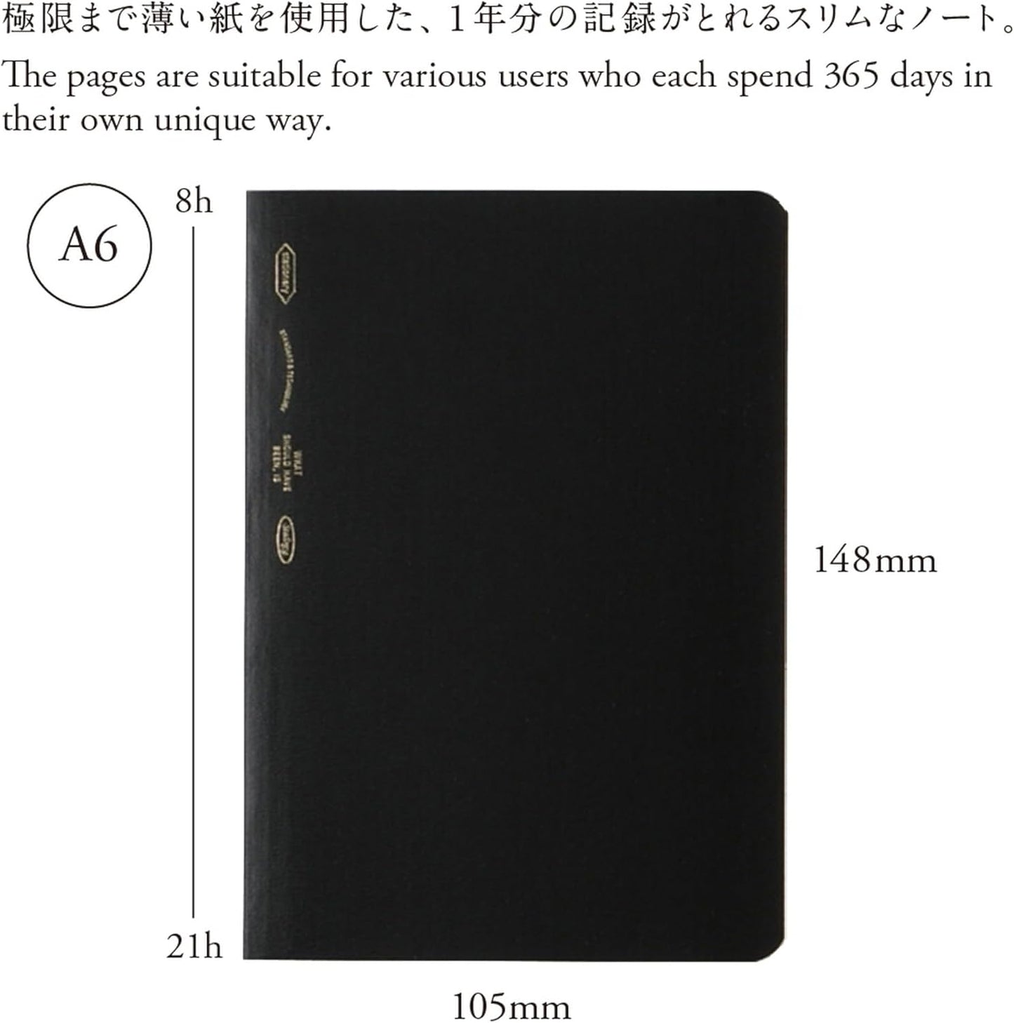 Nitoms S4103 STALOGY Notebook, A6, Squared, 365 Days Notebook, Black