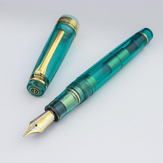WANCHER Limited Fountain Pen, SAILOR Original Professional Gear, Transparent, Aqua Blue, 21K Gold Fountain Pen [Special Product of WancherxSailor] (MF, Medium Point)