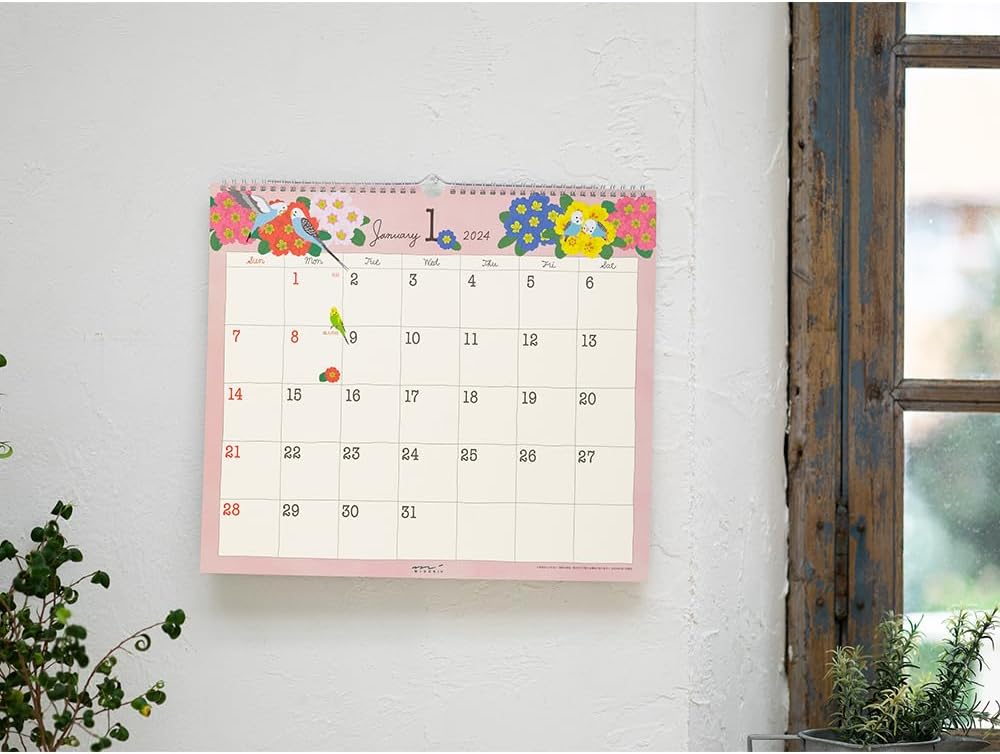 Midori 31287006 2024 Wall Calendar, Large, Country Time Floral Pattern (Tri-print)