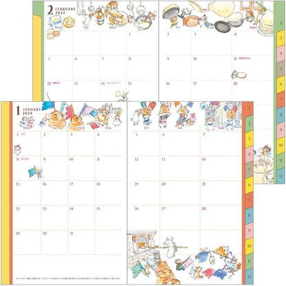 Midori Pocket Diary 22256006 Weekly Planner, 2024, B6, Cat Pattern, Starts January 2024 (Ojisan Print)