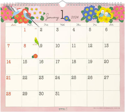 Midori 31287006 2024 Wall Calendar, Large, Country Time Floral Pattern (Tri-print)