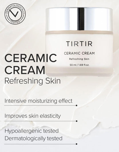 TIRTIR Natural Ceramide Cream | Deep moisturizer for Glass Skin, Polyglutamic acid, Centella Asiatica Extract, Skin barrier, Lightweight, Mild, Nature derived ingredients, Dry skin, Korean skincare