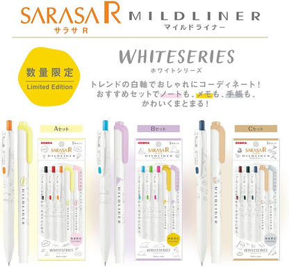 ZEBRA P-JJS29-R1W-A Sarasa R & Mild Liner Gel Ballpoint Pen, White Series, Set of 5