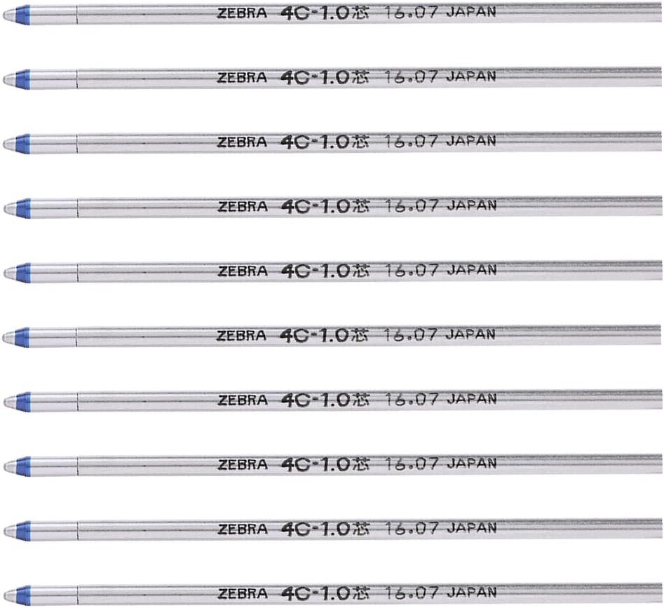 ZEBRA B-R4C10-BL Rollerball Pen Refill, 4C-1.0 Lead, Blue, 10 Pens