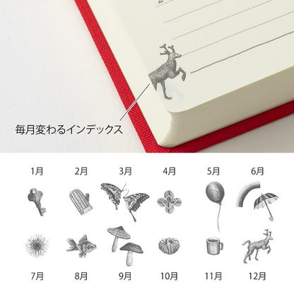 Midori 12851006 Diary, 5 Year Consecutive Door, Red