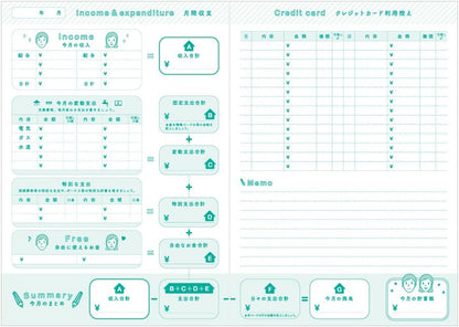 DESIGNPHIL Midori 12853006 Household Account Book, A5 Monthly Working Futari Family Print