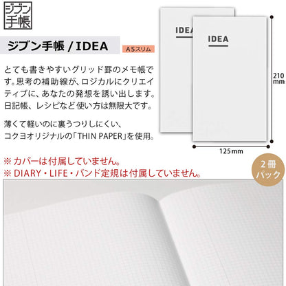 KOKUYO JIBUN_TECHO IDEA Notebook, B6 Slim Mini Size(7.48" x 4.72"), 3mm Grid Ruled, 40 Sheets, Thin Paper, Pack of 2, Japan Import (NI-JCA3)