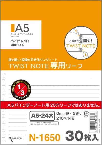 LIHIT LAB. Refillable Notebook (Journal), Lined Paper, 8.2 x 5.8 inches (N1650)
