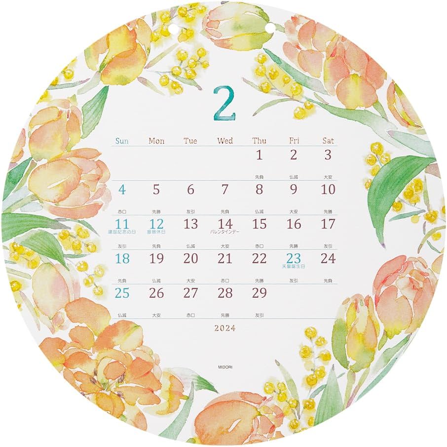 MIDORI 31284006 2024 Wall Calendar Round Country Time Wreath