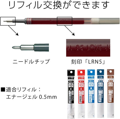Pentel Energel Knock Ballpoint Pen, 0.5mm Needle Tip, Red Ink, Silver Body with Red Accent (BLN75Z-B)