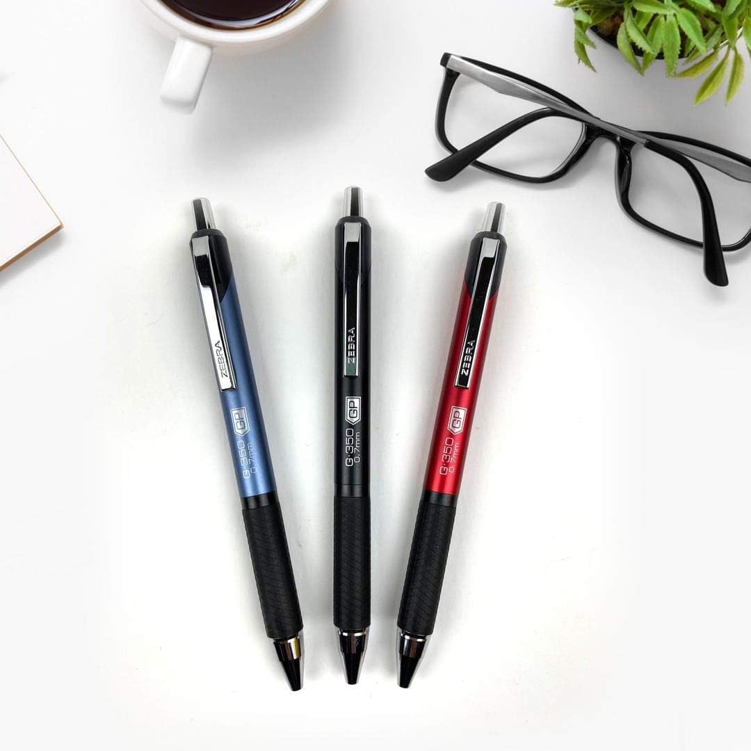 ZEBRA G-350 Retractable Gel Pen, Medium Point, 0.7mm, Space Black Barrel, Black Rapid Dry Ink, 12 Pack, Model: 40710