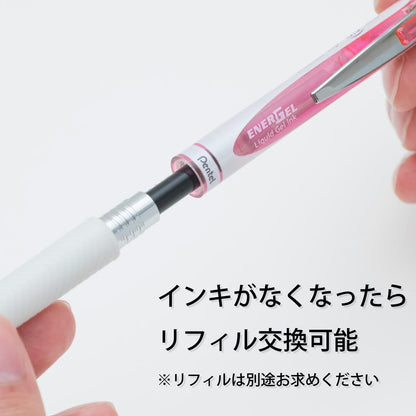 Pentel Energel Knock Ballpoint Pen, 0.5mm Needle Tip, Red Ink, Pearl White Body with Pink Accent (BLN75PW)