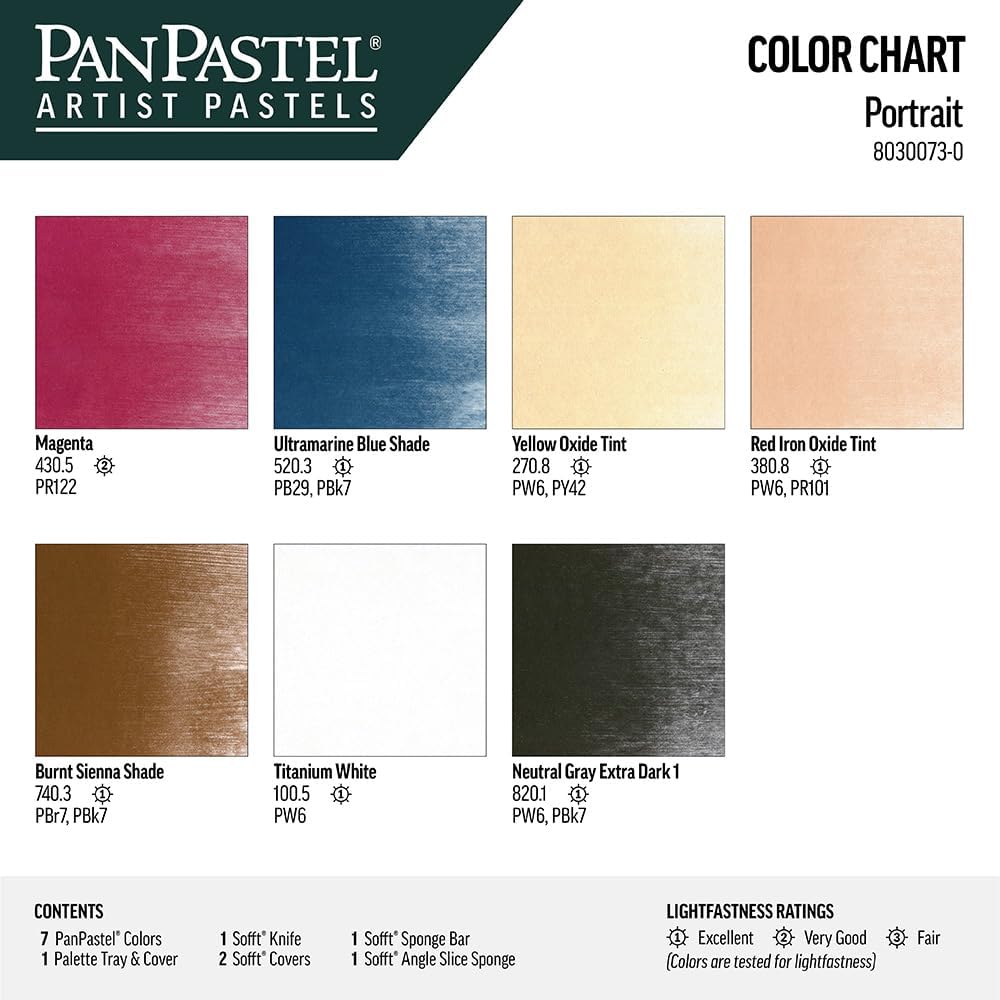 PanPastel Artist Pastels by GOLDEN, Portrait Set, 7 Color, Professional Artist Pastels, Unique Pan Format (cake-like)