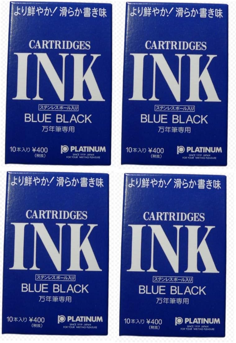 PLATINUM Fountain Pen Dye-Based Ink Cartridge - Blue Black - Pack of 10 4 Set