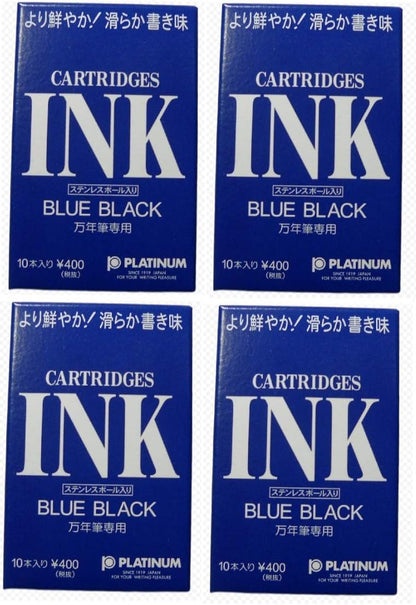 PLATINUM Fountain Pen Dye-Based Ink Cartridge - Blue Black - Pack of 10 4 Set