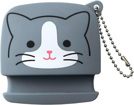 LIHIT LAB PuniLabo Cell Phone Stand w/ Earphone Holder, 3.1" ?�" 1.2", Gray Cat (A7713-4)