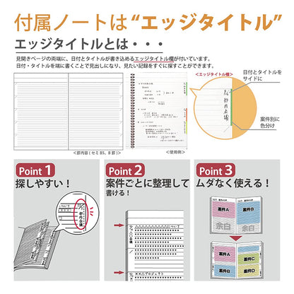 KOKUYO Systemic Synthetic Leather Cover Notebook, with One Semi-B5, B 6mm Ruled, 35 Lines, 40 Sheets, Twin Ring Edge Title Notebook, Black, Japan Import (NO-V683B-D)